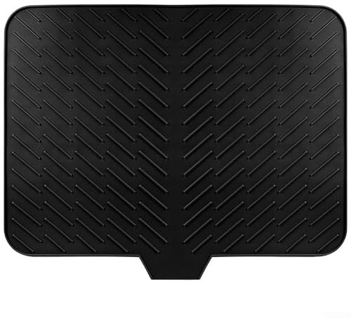 Alfombrilla de secado de platos de silicona inteligente con sistema eficiente de gestión de agua (negro)