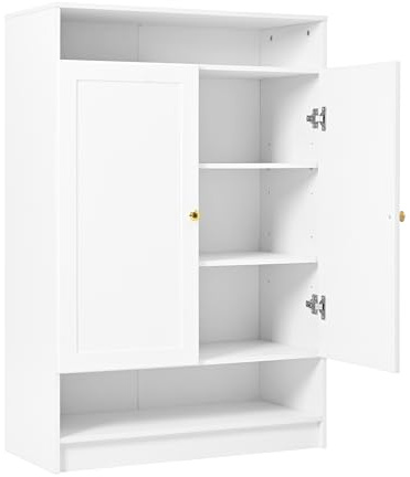 Idemon Moderne Schuhschrank, mit verstellbaren Regalen, goldenen Griffen, Schuhkommode mit 2 Türen, weiß, B73/D34/H109