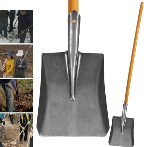 WY8 Ultimate Durability Shovel - Multifunctional Garden Shovel with Wooden Handle Heavy Duty Metal for Landscaping, Gardening, Contractor, DIY, Trenching, Outdoor Tasks (Square Shovel)