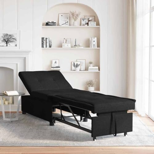 LoogCape Schlafsofa Schwarz 194x67x37cm, Stoff, Klappbares Einzelbett für Gästezimmer, Wohnzimmer, Schlafzimmer, Robustes Verwandlungssofa