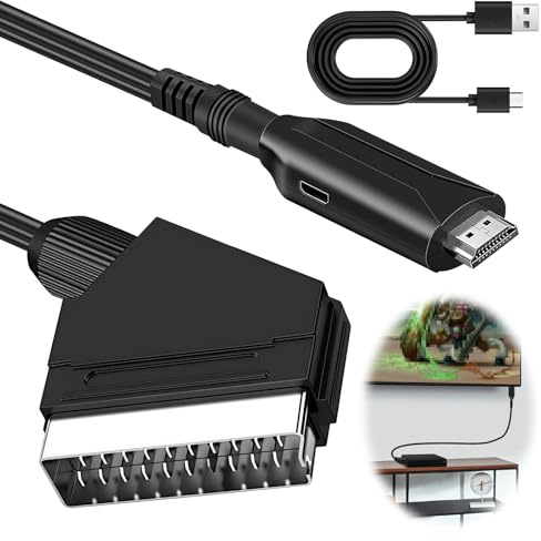 Elecora HDMI to SCART Converter, All-in-One Video Audio Adapter 1080P HDMI Input to Scart Output Adapter with USB Cable for Old TV PS3 Sky Xbox STB VHS Blu-Ray Supports PAL/NTSC Formats