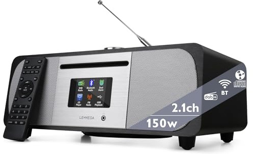 LEMEGA M6P CD Player, DAB & FM, Bluetooth, 150W HiFi,Subwoofer,Black Oak | 2.8in colour display,bluetooth transmitter,40 presets,wooden cabinet, headphone jack,internal subwoofer,EQ modes,remote