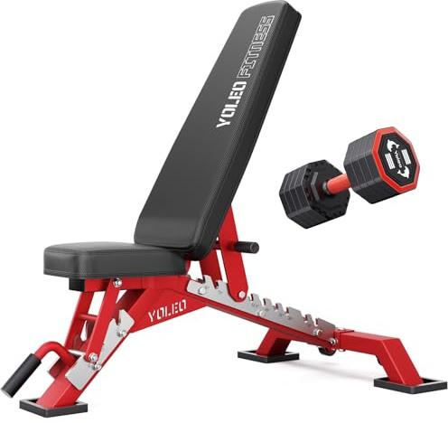 YOLEO Premium Hantelbank Set mit Verstellbaren Hanteln 4–10KG, Profi Hantelbank Bis 1000KG, 10-Fach Rückenlehne & 3-Fach Sitz, 4-in-1 Hantelset mit TPU Griff, Home Gym Krafttraining
