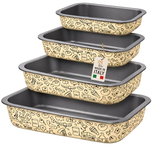 AkitaInk Set 4 Teglie Rettangolari da Forno con Alette 20, 25, 30 e 35 cm - Teglie Antiaderenti per Dolci, Carne e Verdure, Ideali per Cottura in Forno