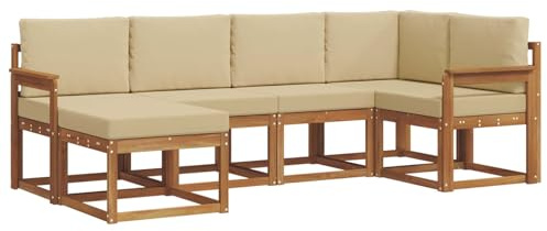 vidaXL Outdoor-Sofagarnitur mit Kissen 6 pcs Natur und Beige, Outdoor-Sofa-Set, Moderne Terrassenlounge, langlebige Gartenmöbel, modular, Terrassensitzmöbel