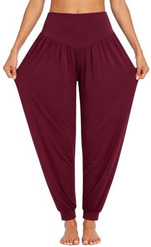 Terecey Damen Haremshose lang Yogahose High Waist Pumphose für Yoga | Lockere Yogahose mit High Waist Bund und elastischem Beinabschluss für Pilates, Fitness und Freizeit