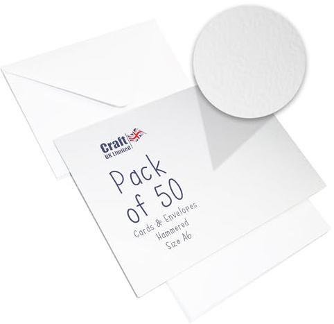 Craft UK W109 A6 Hammered Card and Envelope - White (Pack of 50)