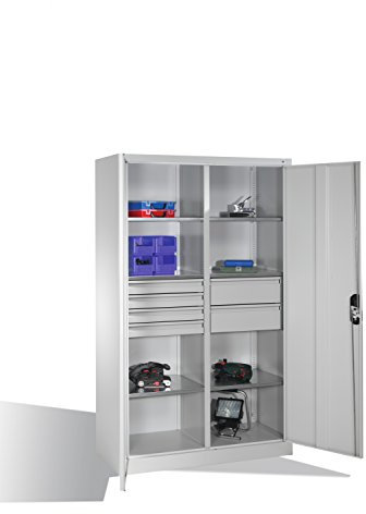 Werkzeugschrank mit Drehtüren, 6 Böden, 6 Schübe, H1950xB1200xT500mm