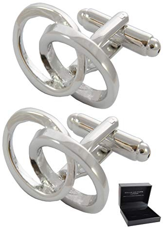 COLLAR AND CUFFS LONDON Manschettenknöpfe Herren Silber Farbe - Mit Box - Interlocking Ovals - Futuristisch - Unendlichkeit - Langlebiges Messing - EIN Paar