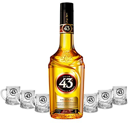 Licor 43 Cuarenta y Tres Set - Licor Cuarenta y Tres 0,7l 700ml (31% Vol) + 6x Shotgläser -[Enthält Sulfite] Likör Liquor 43er