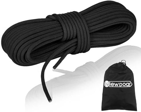 NewDoar Statisches Kletterseil 18KN 10 mm(3/8in) Doppelgeflecht-Zubehörseilseil für Prusik, Überleben im Freien,Wandern,Bergsteigen,Hauling Dragginge(Schwarz 10mm,98ft)