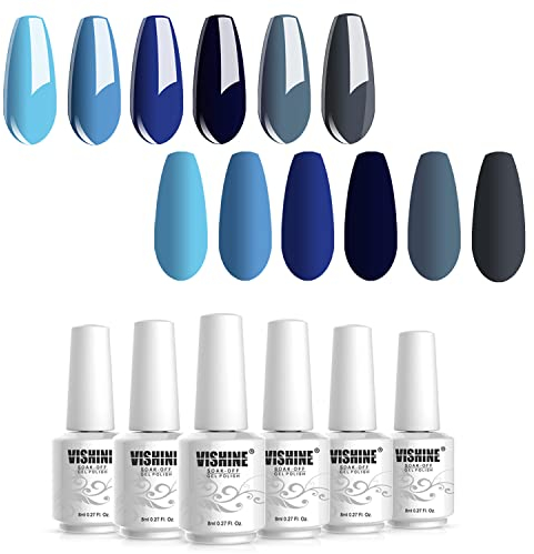 Vishine UV Nagellack Gel Blau farben Set, Gel Nail Polish für Nagel Design 6pcs Schellack Nagellack Starter set 8ml