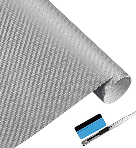 NewL Carbon Folie 3D Struktur fühlbare Struktur 30 x 152 cm selbstklebend Carbonfolie Auto Klebe Folie folieren (Silber)