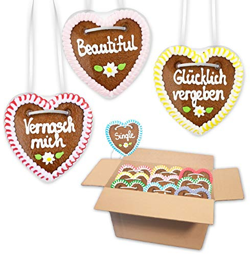 140x Lebkuchen Herzen Mischkarton - Party & Flirt Sprüche 10cm - Frisch & Saftig! Lebkuchenherz Party Deko & Mitgebsel LEBKUCHEN WELT