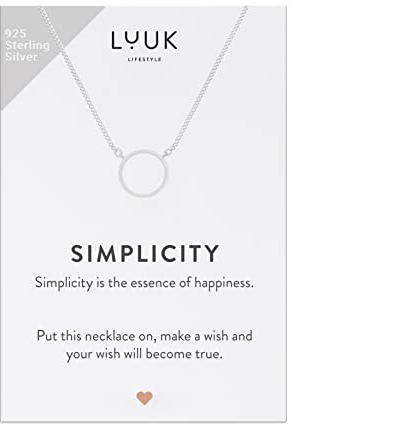 LUUK LIFESTYLE Halskette aus 925er Sterlingsilber mit Anhänger Kreis I Ring und Karte SIMPLICITY, Glücksbringer, Schmuck für Frauen, rundes Design, verstellbare Länge, Valentinstags Geschenk, Silber