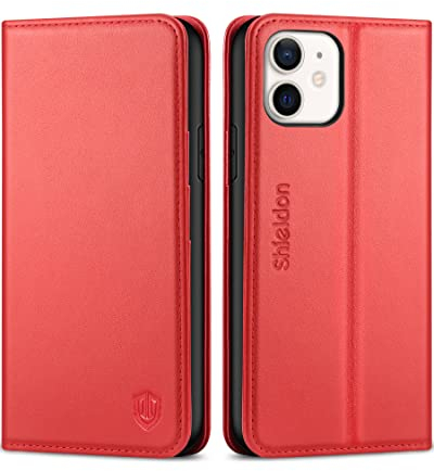 SHIELDON Hülle für iPhone 11 TPU Lederhülle [Echtes Rindsleder] [RFID-Sperre] [Lifetime Garantie], Magnetische Schutzhülle [Kartenfach] [Standfunktion], Tasche Kompatibel mit iPhone 11 6,1 - Rot