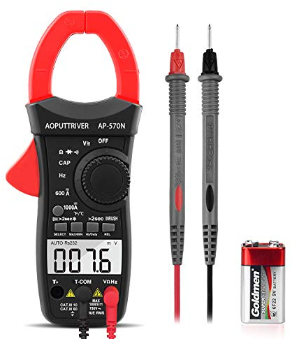 Digital Clamp Multimeter AP-570N Auto Range True RMS Clamp Meter 6000 Counts Multimeter,AC/DC Voltage,Current,Resistance, Capacitance,Frequency,Duty Cycle, Temperature and Diode Test with Data Hold