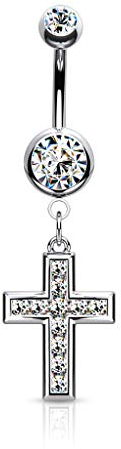 beyoutifulthings Bauch-nabelpiercing Kristall Kreuz-Anhänger Nabel-Piercing Chirurgenstahl Bananabell Silber Clear 1,6/10mm