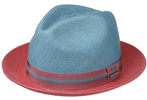 Stetson Sombrero Panamá Lendano Mujer - Made in Ecuador de Verano Paja Sol con Forro, Banda Grosgrain Primavera/Verano - L (58-59 cm) Azul petróleo