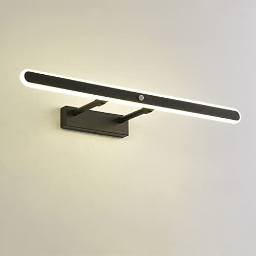 HKLY Badezimmer Spiegelleuchte Schwarz mit Bewegungsmelder, Verstellbar 180° LED Spiegellampe Bad mit Schalter, IP44 Badlampe Neutralweiß 4000K Schrankleuchte Spiegelschrank Beleuchtung,40cm/10w