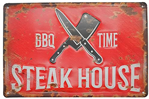 Steakhouse BBQ, Retro Blechschild, geprägtes Grill Platz, Küchenschild, Grillplatz Schild, Türschild, Wandschild, Dekoration 30 x 20 cm