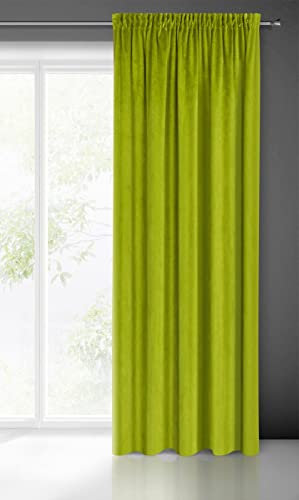 Eurofirany Pierre Samt Vorhang mit Kräuselband -1 STK. Velvet Einfarbig Gardine 200g/m², Samtvorhang für Wohnzimmer Schlafzimmer, 140x300 cm, Olivgrün
