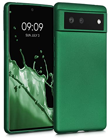 kwmobile Case kompatibel mit Google Pixel 6 Hülle - Schutzhülle aus Silikon metallisch schimmernd - Handyhülle Metallic Dunkelgrün