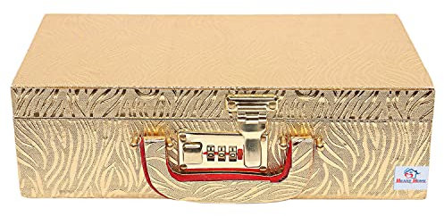 Heart Home Zebra seamless Pattern Wooden 2 Rod Bangle Box/Organizer For Bangle, Watches, Bracelets, Jewllery With Mirror & Number Lock System (Gold)-47HH0630