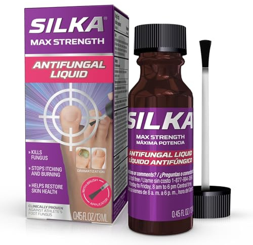 SILKA Max Strength Antifungal Liquid for Toenail Health with Brush Applicator, Results in 1 Week, Nail Fungus Treatment for Damaged Toenails, Athlete's Foot Treatment, Tolnaftate 1% 0.45 Fl Oz