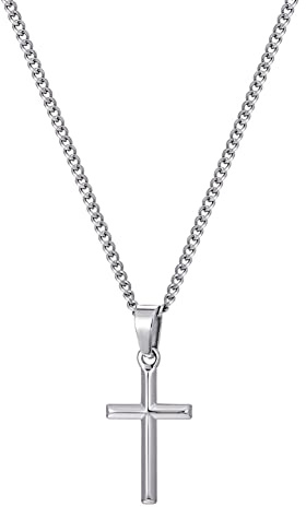 murtoo Kette Herren, Halskette mit Kreuz Anhänger für Herren, Silber Schwarz Edelstahl Kreuzkette für Herren Damen, Cross Geschenk für Herren
