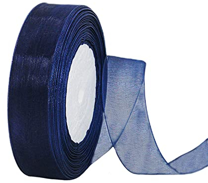 Sheer Dark Blue Organza Chiffon 20mm for Gift Wrapping, 45m Clear Chiffon Navy Blue Hair Ribbon, Birthday & Wrap, Wedding