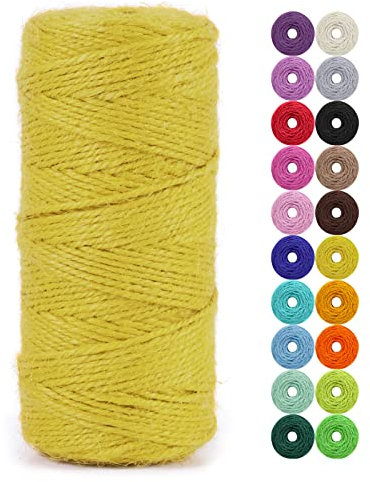 LEREATI Spago Juta 2mm x 100m, Spago per Orto, Filo Juta Corda Canapa Colorato Naturale, 3 Strati Corda Iuta per Giardinaggio, Fiorai, Artigianato Fai-da-Te, Decorazioni Natalizie (Giallo)