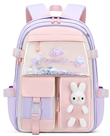WYCY Mochila Escolar Linda Arena Movediza Nevera Puerta Mochila Kawaii de Gran Capacidad Impermeable para Niñas (Violeta)
