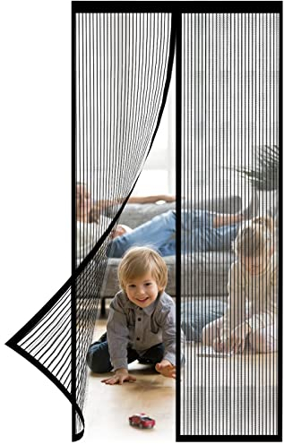 Magnet Fliegengitter Tür 80x200cm, Insektenschutz Fliegenvorhang Ohne Bohren, Fliegenschutz Tür Automatisch Verschließen für Balkontür Terrassentür Kellertür Schiebetür und Wohnzimmer - Schwarz