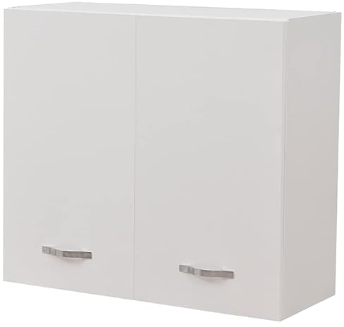 Shally Dogan Pensile da Cucina a Parete, Armadio Sospeso in Legno con Due Ante 1 Ripiano e 2 Scomparti, Armadietto da Muro Spazioso e Resistente, Dimensioni 80 x 32 x 72H cm (Bianco)