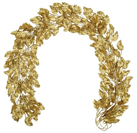 3 Stück Weihnachten Girlande Glitzer, 183cm Stechpalme Blätter Girlande, Weihnachten deko Glitzer, Weihnachten Blätter Ornament Gold Girlande Hängepflanze für Weihnachtsbaum Neujahr Ornamente