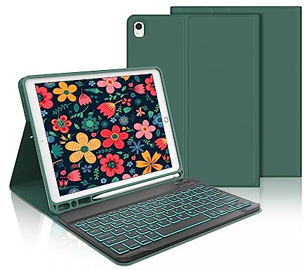 IVEOPPE iPad 9. Generation Hülle mit Tastatur, iPad 10.2 Hülle mit Tastatur, Bluetooth QWERTZ iPad 9.Gen/8.Gen/7.Gen/Air 3 2019 Tastatur mit Schutzhülle, Dunkelgrün
