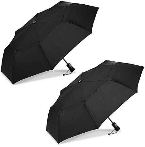 ShedRain WindPro – Lot de 2 parapluies de voyage compacts et ventilés à ouverture automatique avec téflon, noir, compact