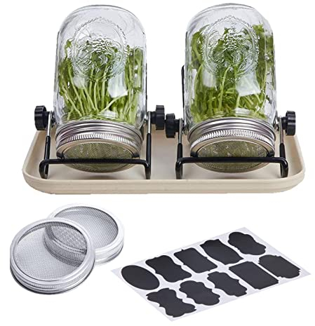 Visiblurry Brokkoli-Sprossensamen, Twist & Sprout-Sprossenglas-Set, Sprossenständer Aus Edelstahl Mit Tropfschalenetikett Für Einmachgläser Mit Breiter Öffnung