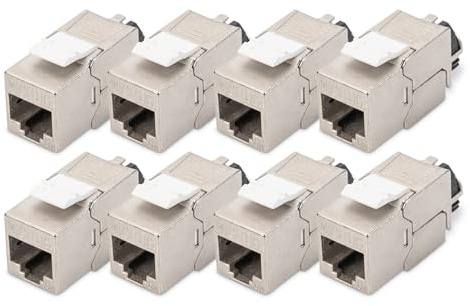 DIGITUS Keystone-Modul Cat 6A – 8 Stück – Geschirmt – Kabelmanager | Werkzeugfrei – LSA – PoE++ – AWG 26-22 – RJ45 Buchse – 500 MHz 10Base-T – 10 Gbit/s – Für Anschlussdosen und Patchfelder