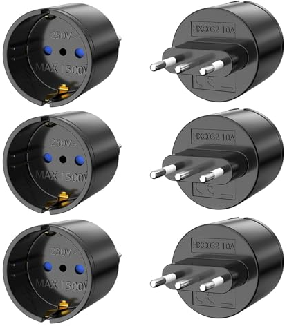 Reiseadapter, 6 Stück Europa/Deutschland auf Italien Reiseadapter, Typ-L Steckdosenadapter, Reisestecker für Italien, Syrien, Uruguay, Chile, Malediven - Schwarz