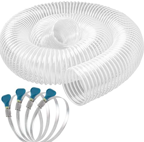 Qucship PVC Dust Collection Hose 4 x 10', Puncture-Resistant, Flexible Clear PVC Fume Hose with Carbon Steel Wire Coil for Dust Collection Systems
