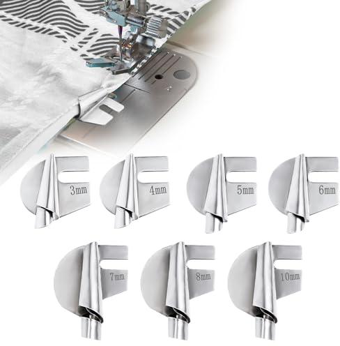 7 Pièces de Pied de Biche Ourlet Roulé, 3-8 mm et 10 mm 7 Styles de Pied-De-Biche à Ourlet Roulé Accessoires de Machine à Coudre Guide de Couture Large et Étroit pour Machine à Coudre