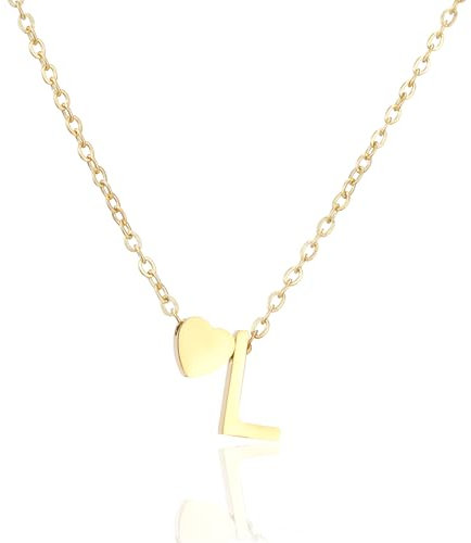HSWYFCJY Halskette Damen Gold Kette mit Buchstabe L 316L Edelstahl Namenskette mit Herz Anhänger Verstellbar Initialen Halskette Personalisierte Schmuck Geschenke für Frauen Mädchen 45+5cm
