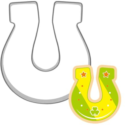 Bianriche Stampino per biscotti con stampa a ferro di cavallo per il giorno di San Patrizio, in acciaio inox, per bambini, fai da te, panini, pasticceria, fondente, decorazione per torte