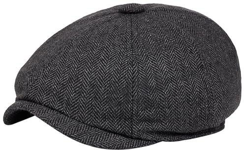 XYIYI Dunkelgrau Herren Classic 8 Panel Wolle Mischung Flache Newsboy Cap Herringbone Tweed Hut Gatsby Cabbie Cap