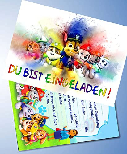 VSW 12 Einladungskarten & 12 Umschläge für Geburtstag Partys und Kindergeburtstag Paw Patrol Nr. 45