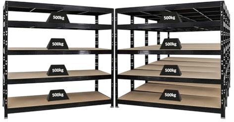 PROREGAL Mega Deal | 5X Profi Schwerlastregal Rhino | HxBxT 180x200x60cm | 5 Spanplatten-Ebenen 8mm | Fachlast 500kg | Schwarz | Garagenregal Lagerregal Steckregal Weitspannregal