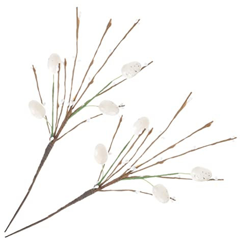 AOKWAWALIY 2 x Easter DIY Easter Centrepiece Arrangement Easter Egg Centrepieces Arrangement as a Centrepiece for Easter Easter Berry Sprays Vase Metal White Fake Egg Feather