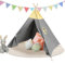 Camiraft Grau Kinder Tipi Zelt,klassisches indisches Spielzelt für Kinder,faltbares Spielhaus für drinnen oder draußen,Kinderzelte aus Polyester für Mädchen und Jungen mit Tragetasche,bunten Flaggen